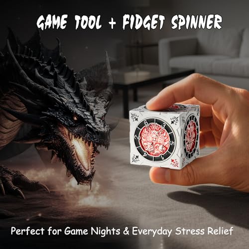 DNDND Unique 7-in-1 Spinner Dice Cube for Dungeons and Dragons DND – Chimera, Mind Flayer Themed D&D Collector's Set for TTRPG Players and Dungeon Masters (Silver with Red) - color: Silver Red