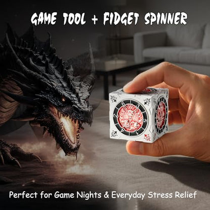 DNDND Unique 7-in-1 Spinner Dice Cube for Dungeons and Dragons DND – Chimera, Mind Flayer Themed D&D Collector's Set for TTRPG Players and Dungeon Masters (Silver with Red) - color: Silver Red
