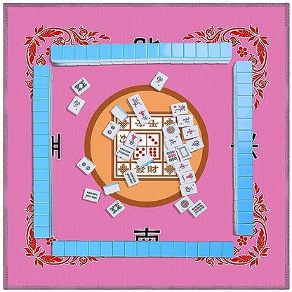 Mahjong Mat, Mahjong Table Mat for Tile Game, 31.5 in x 31.5 in Anti Slip and Noise Reduction Table Cover for Poker Card Board and Dominoes(Pink) - color: C-pink