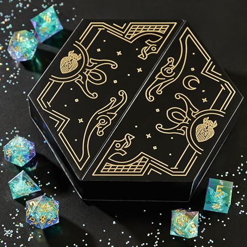 Iridescent DND Dice Set with Glowing LED Display Box – Sharp Edge Polyhedral Dice with Mesmerizing Finish | Bonus Stickers Included | Dungeons and Dragons (TTRPG) Dice Set - color: (Non-liquid Core) Iridescent - Frostwake
