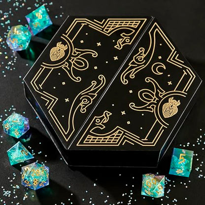 Iridescent DND Dice Set with Glowing LED Display Box – Sharp Edge Polyhedral Dice with Mesmerizing Finish | Bonus Stickers Included | Dungeons and Dragons (TTRPG) Dice Set - color: (Non-liquid Core) Iridescent - Frostwake