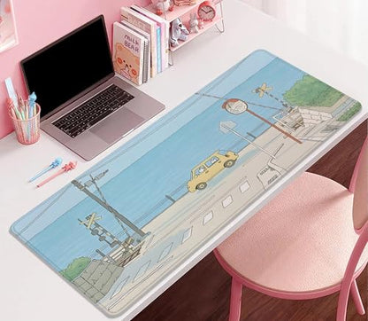 Cute Desk Mat Kawaii Anime Large Gaming Mouse Pad Cartoon Rabbit Desk Pad,Stitched Edges Non-Slip Waterproof Rubber Base Mous Mat for Office,Computer,Keyboard,Laptop and Home Desk Pad(27.5X11.8 in) - color: Cartoon Anime