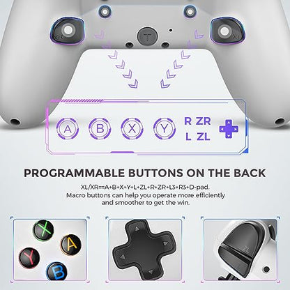 ECHTPower Switch 2 Pro Controller with Hall Effect Joysticks, One-Key Wake-Up for Switch 2, Wireless Controller for Switch 2/Switch/Lite/OLED, Turbo Button, 4 Back Buttons, RGB Lighting, 3.5mm Jack, Dual Vibration, 6-Axis Gyro (White 1) - color: White 1