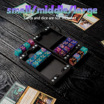Flat Dice Box MTG Counter Storage for 16mm Dice – Fits 24 Standard Dice – Magnetic Storage Case for RPG, MTG, DND, Tabletop Games (Black, Small) - size: Small