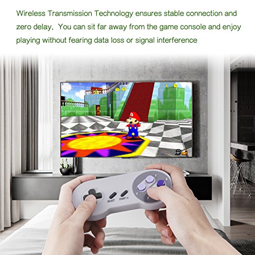 2 Pack Wireless USB SNES Controller for Windows PC, macOS (Purple/Gray) | (Rechargeable), (Plug and Play), (Ultra-Low Latency 2.4GHz USB Receiver), Compatible with Snes9X, OpenEmu Emulators, Linux - color: Gray/Purple