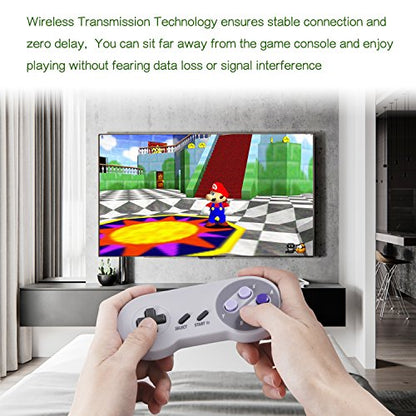 2 Pack Wireless USB SNES Controller for Windows PC, macOS (Purple/Gray) | (Rechargeable), (Plug and Play), (Ultra-Low Latency 2.4GHz USB Receiver), Compatible with Snes9X, OpenEmu Emulators, Linux - color: Gray/Purple