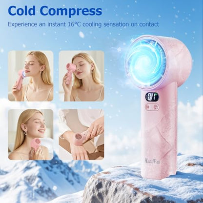 HandFan 5200mAh High Speed Handheld Turbo Fan, 1-100 Speeds Adjustable Powerful Cooling Ice Fan, Portable Mini Hand Fans Rechargeable, for Summer Beach Travel Concerts, Gifts for Women(Pink) - color: Pink