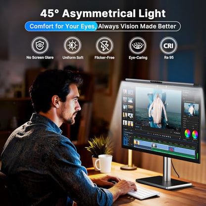 Syrinx 16.7" Monitor Light Bar, No Screen Glare USB LED Screen Lamp | 1200LM Eye Care Light, Touch & Gesture Control, Stepless Dimming, Compatible with Flat & Curved Monitors for Home Office - style: Minimalist