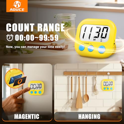 2 Pack Digital Kitchen Timer for Cooking Big Digits Loud Alarm Magnetic Backing Stand Cooking Timers for Baking Yellow - color: Yellow