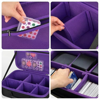 casmilee Deck Box Carrying Case for MTG/TCG Cards with Playmat Straps | 6 Adjustable Dividers, Mesh Pocket, Shoulder Strap, Holds Deck Boxes, Dice and Playmat, Case Only - color: Purple