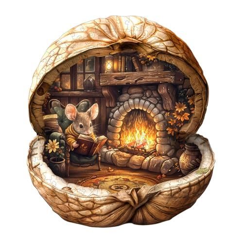 WOODBESTS Wooden Puzzles for Adults - Mouse's Walnut House, Mouse Wooden Jigsaw Puzzle, Unique Animal Wood Puzzles Adult, Xmas Gifts for Puzzle Lovers(265 Pcs, L, 13.4"x11.9") - size: Large