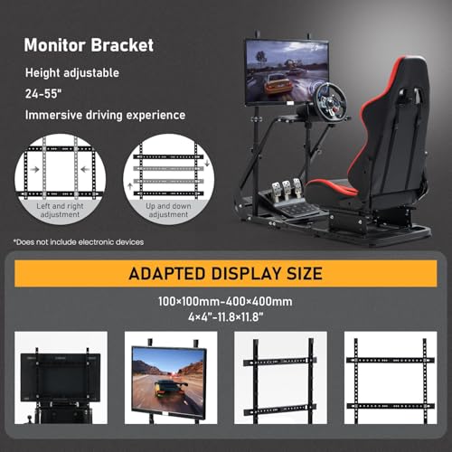 Dardoo G923 Racing Simulator Cockpit with Monitor Frame Fit for Logitech G29 G920, for Thrustmaster T80 T150, for Fanatec, Gaming Wheel Stand with Seat,Not Included Shifter,Wheel,Pedals and Display