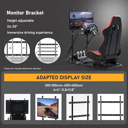 Dardoo G923 Racing Simulator Cockpit with Monitor Frame Fit for Logitech G29 G920, for Thrustmaster T80 T150, for Fanatec, Gaming Wheel Stand with Seat,Not Included Shifter,Wheel,Pedals and Display