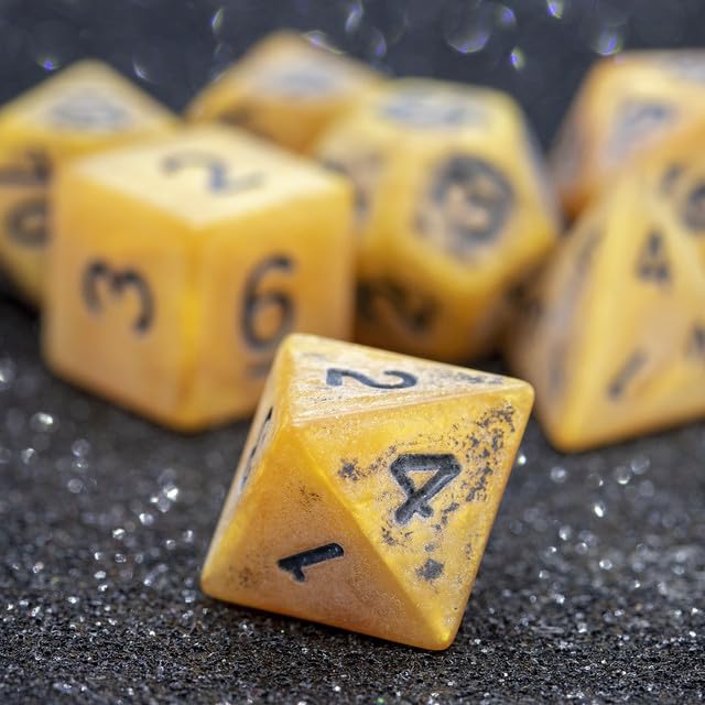 Sage’s Portal Stones DND Dice Set Acrylic Opaque 7-PC Polyhedral DND Dice Set for Dungeons and Dragons D&D Sage’s Cantrips RPG Tabletop TTRPG (Ancient Gold Stone) - color: Ancient Gold Stone