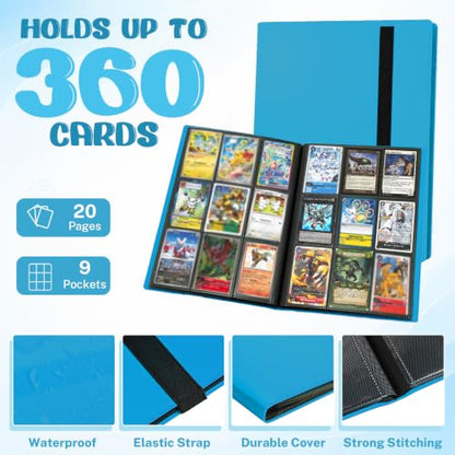 Trading Card Binder, 9 Pocket 20 Pages 360 Cards, Suitable for MTG, TCG(Sky Blue) - color: Sky Blue