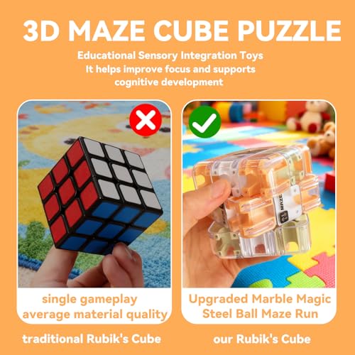 3D Maze Cube Ball Labyrinth Puzzle Brain Teaser for Adults & Kids, Educational Learning Toys Logical Thinking, Family Board Games Tabletop, Durable Puzzle Cube Easter Basket Stuffers Birthday Gift
