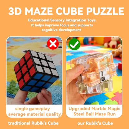 3D Maze Cube Ball Labyrinth Puzzle Brain Teaser for Adults & Kids, Educational Learning Toys Logical Thinking, Family Board Games Tabletop, Durable Puzzle Cube Easter Basket Stuffers Birthday Gift