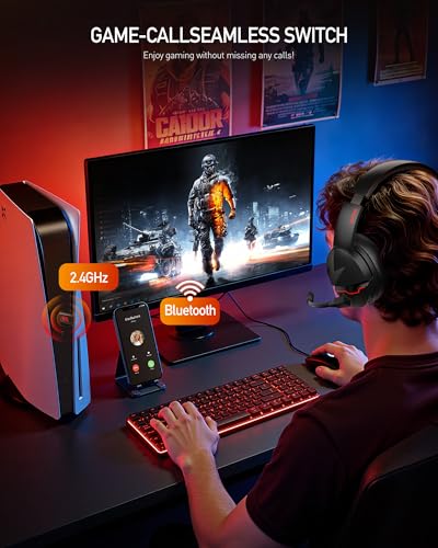 acer Wireless Gaming Headset, PS5 Headset with 2.4GHz for Ps5, Ps4, PC, Switch, Bluetooth 5.3 + 100Hrs Gaming Headphones with Noise Canceling Mic for Laptop, Mobile, Mac, 50mm Drivers (Black) - color: Black