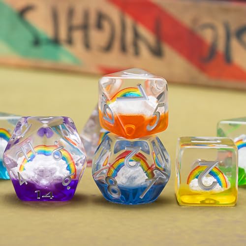 Resin D&D Dice Set, Animal Polyhedral Dice for Dungeons and Dragons, RPG, MTG DND 7-DIE (D4, D6, D8, D10, D12, D20, D%) - color: Rainbow2