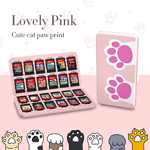 NANANINO Pink Game Storage Case Compatible with Nintendo Switch – Slim 24-Slot Holder with Cute Cat Paw Design - color: CatPaw