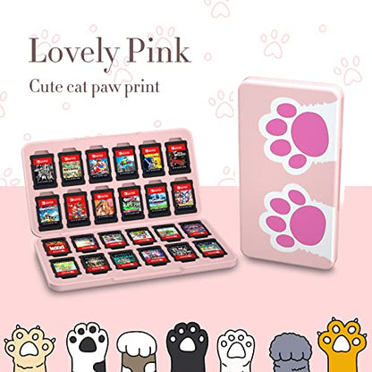 NANANINO Pink Game Storage Case Compatible with Nintendo Switch – Slim 24-Slot Holder with Cute Cat Paw Design - color: CatPaw