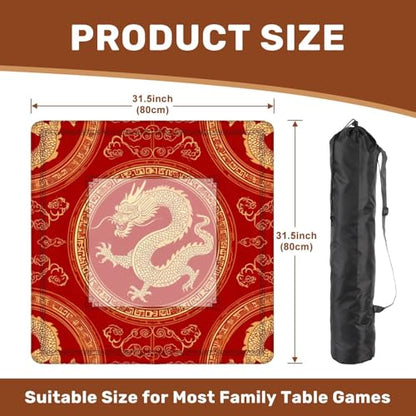 Mahjong Mat 31.5" x 31.5" Chinese Dragon Gold Details Red Non-Slip Noise Reduction Mahjong Tiles Table Cover for Dominoes Poker Card Board and Tile Games - color: Color1