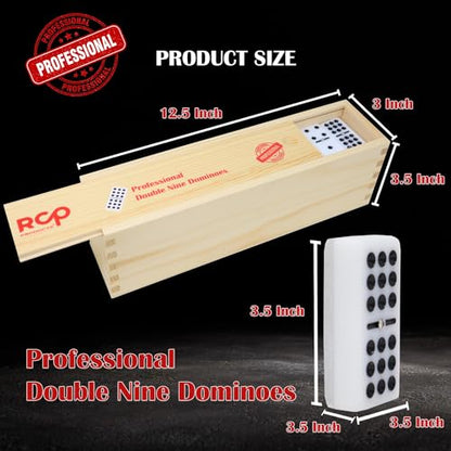 Dominos Set for Adults – Professional Double 9 Dominoes Set of 55 Tiles for Adults, Metal Spinner, Classic and Travel Board Game with Wood Case Juegos de Mesa Silver - color: Silver