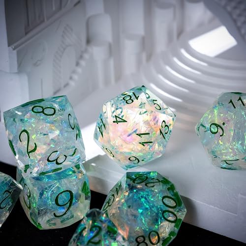 7PCS DND Dice Set,Transparent Sharp Edge Dice Set D&D RPG Polyhedral Die,for Dungeons and Dragons TTRPG Games Roleplaying Games,with Gift Box(Green) - color: Galaxy Green