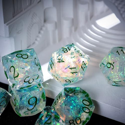 7PCS DND Dice Set,Transparent Sharp Edge Dice Set D&D RPG Polyhedral Die,for Dungeons and Dragons TTRPG Games Roleplaying Games,with Gift Box(Green) - color: Galaxy Green