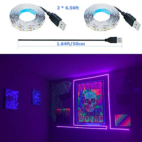 5V USB Purple 395-400nm LED Strip USB Powered 13.12ft/4M(2pcs x 6.6ft) | 240LEDs Flexible SMD2835 Black Light No-Waterproof IP20 LED Tape Lights - color: Purple