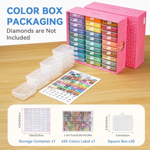 30PCS Diamond Painting Storage Containers Trays with Lids | Diamond Art Beads Storage & Line-Up Trays, Diamond Art Accessories Tools, Diamond Painting Dots Organizer, Pink Box Package
