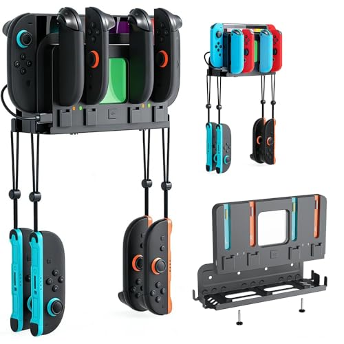 Wall Mount Organizer Charging Station for Nintendo Switch 2/1, 4 in 1 Magnetic Joycon Charging Dock with 6 RGB Light Modes