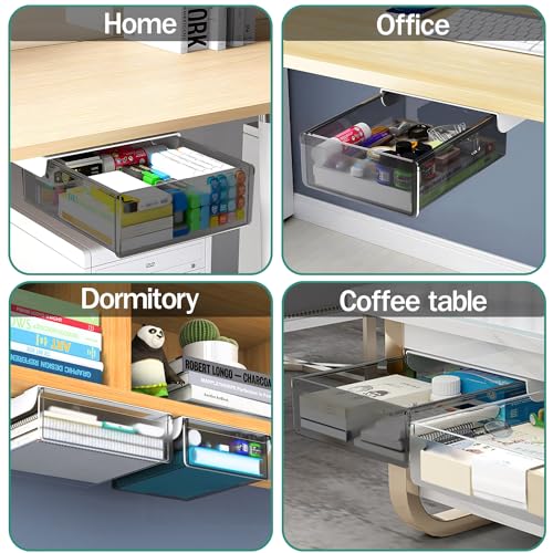 SVNNELP Under Desk Table Drawer Storage Organizer Slide Out, Attachable Hidden Self-Adhesive Under Desk Pencil Tray Drawer for Office/Classroom/Home (Clear Black/M) - size: M