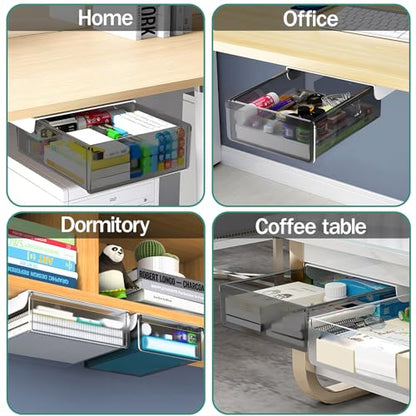 SVNNELP Under Desk Table Drawer Storage Organizer Slide Out, Attachable Hidden Self-Adhesive Under Desk Pencil Tray Drawer for Office/Classroom/Home (Clear Black/M) - size: M