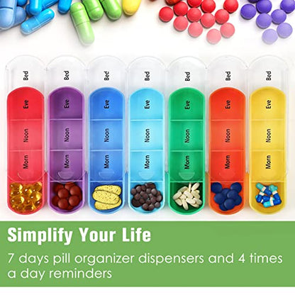 FINPAC Weekly Pill Organizers 4 Times A Day, Slide Open PU Leather Case Travel Pill Vitamin Medicine Reminder and Planner with Name Card for Morning| Afternoon| Evening| Bedtime (Flower Festival) - color: Flower Festival