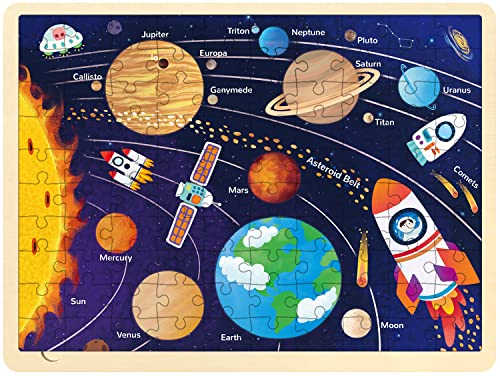 Solar System Wooden Puzzles for Kids Ages 3-5, Space Puzzle 100 Piece Puzzles for Kids Ages 4-6-8-10 with Unique Pieces, Preschool Toddler Jigsaw Puzzle with Tray - style: 100 Piece