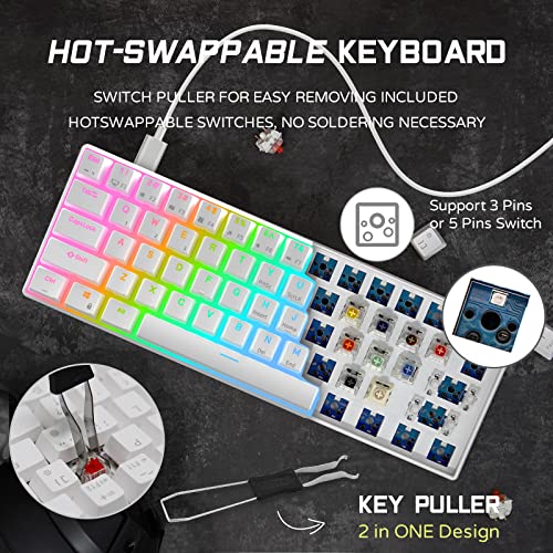 RK ROYAL KLUDGE RK61 Wired 60% Mechanical Gaming Keyboard Programmable QMK/VIA RGB Backlit 61 Keys Ultra-Compact Hot Swappable Brown Switch White - color: White, size: Hot-Swappable Brown Switch