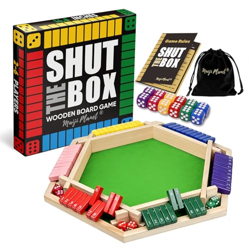 Original Classic Shut The Box Game Wooden Math Dice Board Game 2-6 Players | Table Games for Family Night Classroom Travel, Gifts for Group Kid Adult Senior, Camp Party Bar, Easy Quick and Fun - size: 6P