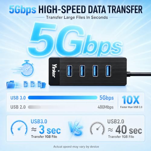 USB 3.0 Hub Long Cable 10FT, 4 Port USB Extension Data Cable USB Dock Extender for Desktop PC Laptop Mac, Windows, 5Gbps - size: 10 FT