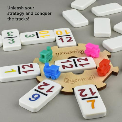 Queensell Mexican Train Dominoes Set with Numbers, Double 12 Dominoes Sets for Adults, Mexican Domino Train for Adults and Family - Domino Sets 91 Tiles with Aluminum Case - style: Double 12 Numbers