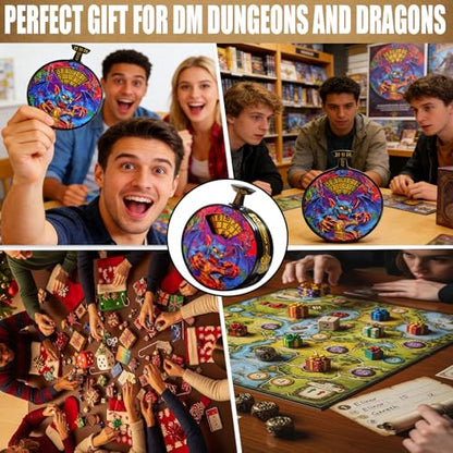 DND Dice Roller D4-D20 Metal Pocket Watch 3D Dragon Art Rainbow | All-in-one dnd spinner dice. metal pocket watch design.press to roll. zinc alloy metal. mtg ttrpg gifts - color: Dice Roller-rainbow