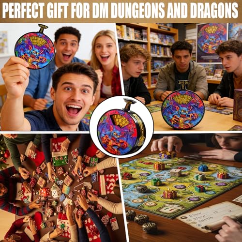 DND Dice Roller D4-D20 Metal Pocket Watch 3D Dragon Art Rainbow | All-in-one dnd spinner dice. metal pocket watch design.press to roll. zinc alloy metal. mtg ttrpg gifts - color: Dice Roller-rainbow