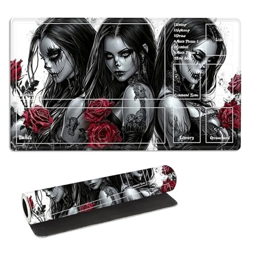 for MTG Playmat with Zones Storage Bag, for TCG Playmat and Playing Card Mat for Magic Board Games, Gothic Women Non-Slip Stitched Edges Game Mat, Rollable Foldable Card Play mats - color: Gothic Women, size: With Zone 17.32''x13.78''