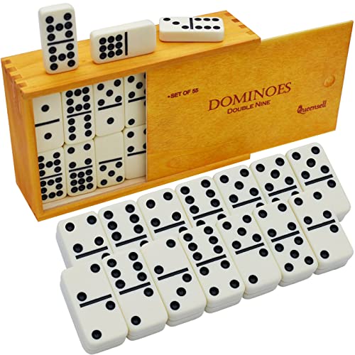 Dominos Game Double 9 - Dominos Set for Adults and Kids Ages 8 and up - Double Nine Dominoes Set, Classic Board Games - Domino Set for Family Game Nights - Double Nine Dominos Set 55 Tiles with Case - style: Double 9