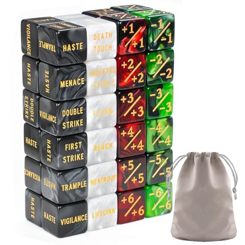 48 Pieces MTG Counter Token Dice Counters Keyword Counters Life Counter Tokens Dice Buff Tokens Compatible with Magic Card Game Accessories CCG Creature Stats (Green&red)
