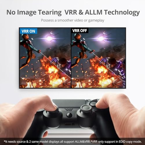 SIIG 1x2 HDMI 2.1 Splitter, 8K60Hz, VRR, ALLM, EDID, CE-H27N11-S1 | Send one HDMI 2.1 source to two 8K60Hz displays; VRR, ALLM and EDID support gaming and high-refresh AV systems.