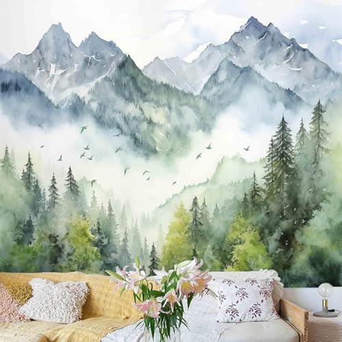 Atrippy Forest Nature Tapestry for Bedroom, Green Misty Foggy Mountain Sage Trees Wall Tapestry, Landscape Aesthetic Room Decor Wall Hanging for Living Room Dorm 51x60 Inches - color: C Mountain Forest Tapestry, size: 60"L x 51"W