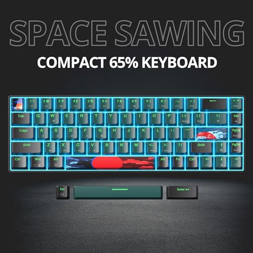 Portable 60% Mechanical Gaming Keyboard Blue/Black, Blue LED Backlit Wired Key Board with Red Switch, Compact 68 Keys Mini Office Keyboards for Laptop PC (68 Soundwave A/Red Switch) - color: 68 Soundwave A/Red Switch