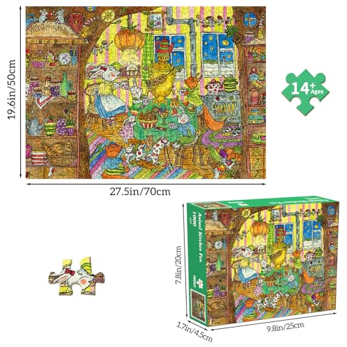 Puzzles for Adults 1000 Pieces, Jigsaw Puzzle for Adults, Fun Challenging Puzzle, Animal Kitchen Fun Puzzles Game, Interlock Perfectly No Dust, Gifts for Easter Mother’s Day - color: Kitchen Fun