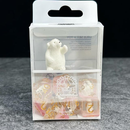 Sage's Portal Familiars Dice and Toy Set Combo Resin DND Dice Set Polyhedral Dice Set for Dungeons and Dragons RPG Pathfinder Tabletop TTRPG (Polar Bear + Figurine) - color: Polar Bear, style: Dice Set +Mini Figure